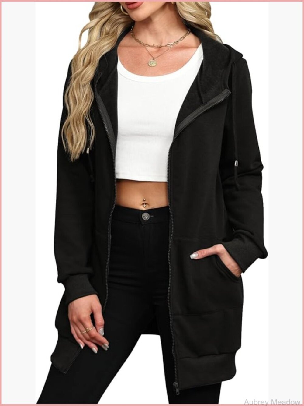 Zip Up Hoodie Long Tunic Fleece Sweatshirt Oversized Jacket with Pocket